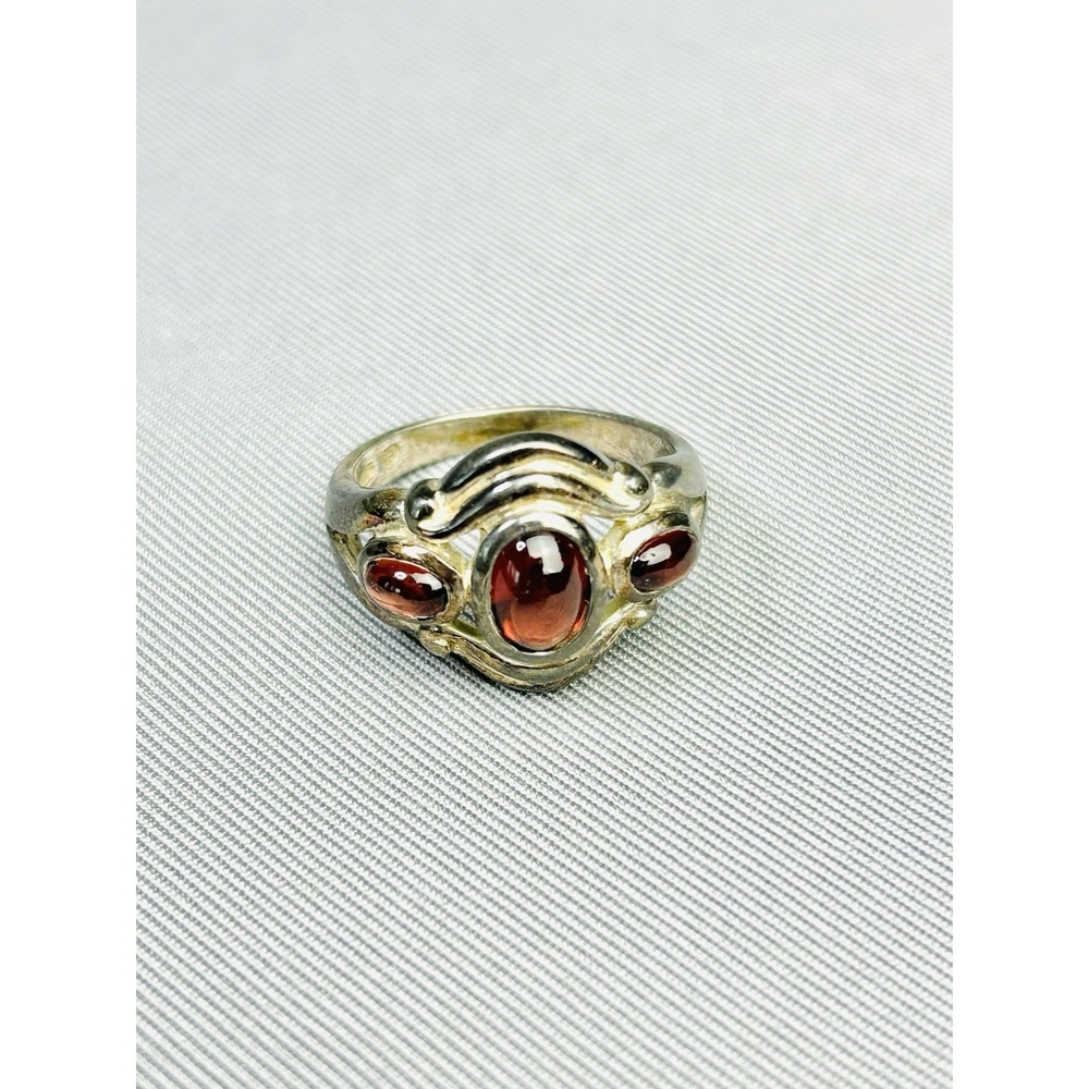 Sterling Silver Size 6.5 Ring‎ With Faux Red/Brown Stones .925